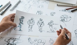 Sketches in pencil of different characters